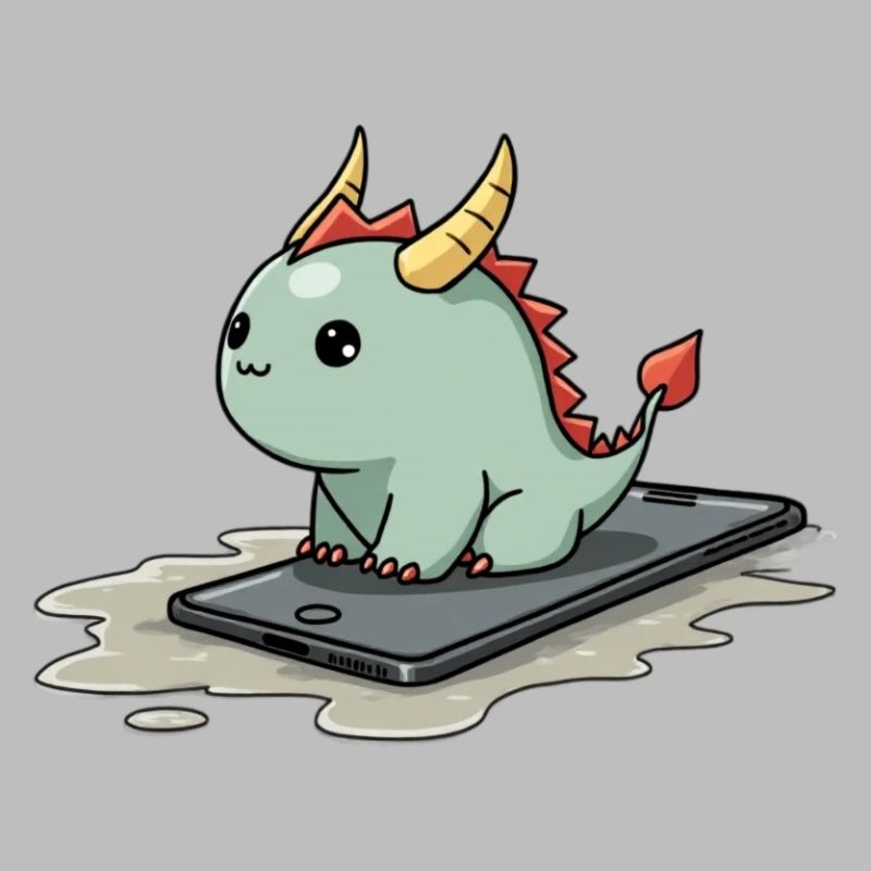 cute mythical creature on an iphone