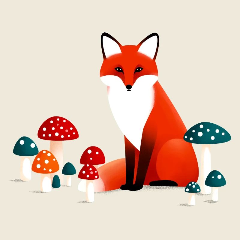 Renard aux champignons