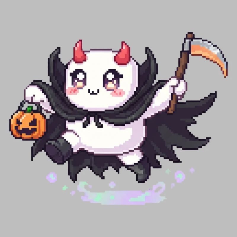 Pixel Halloween Dämon mit Kürbislaterne