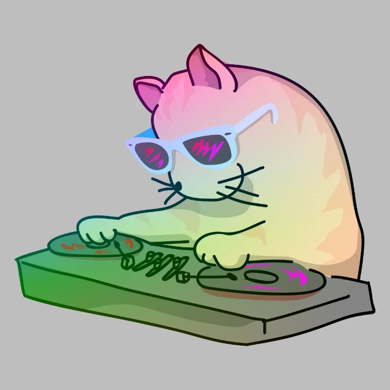 Rainbow DJ Kitty - dj cat