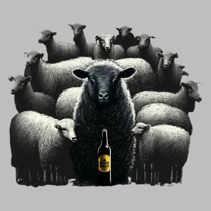 Cool black sheep with beer