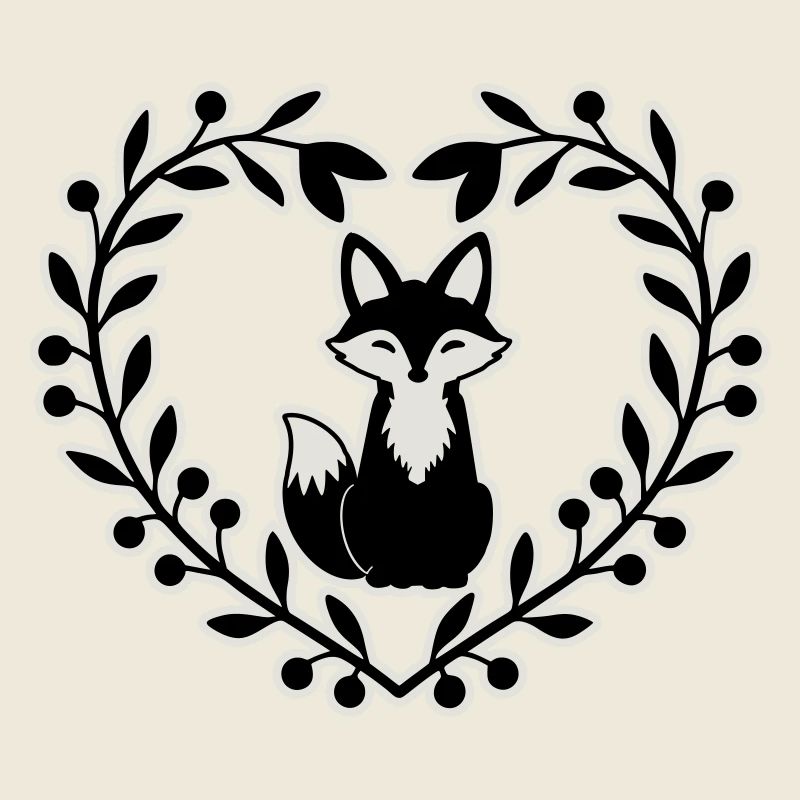 Renard mignon dans une couronne de feuilles - dessiné à la main