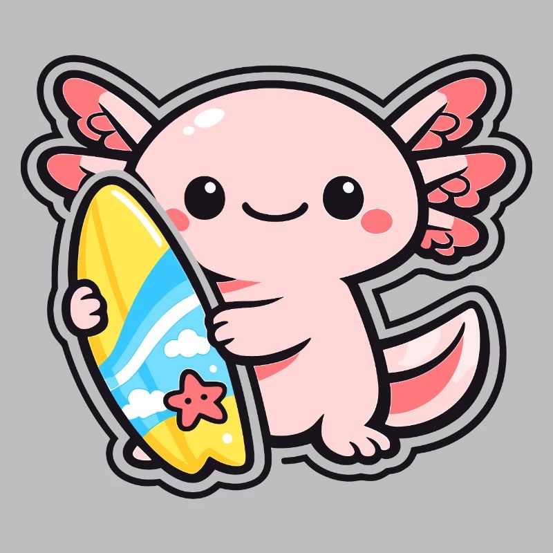 Axolotl de Kawaii avec planche de surf