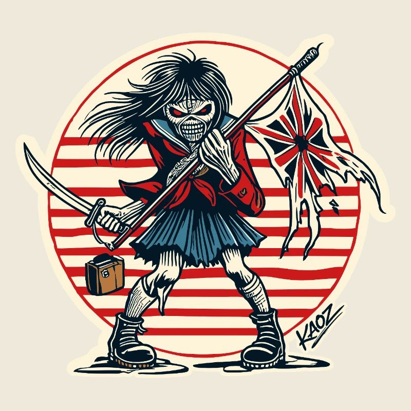 Abtrünnige Samurai-Jungfrau mit zerfetzter Flagge