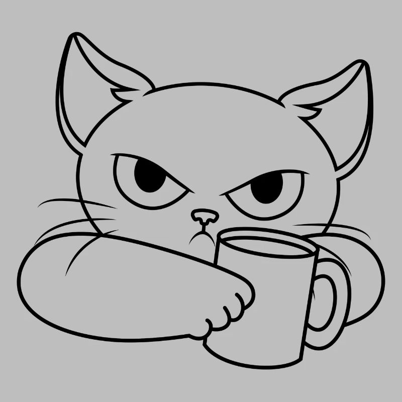Bad-tempered cat with cup