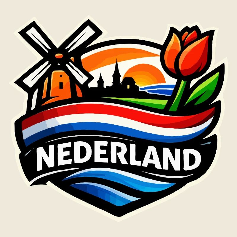 Lever de soleil hollandais avec tulipes moulin à vent