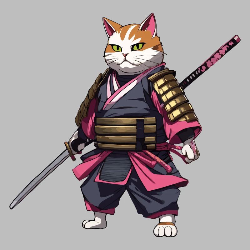 Chat samouraï & fleurs de cerisier #3