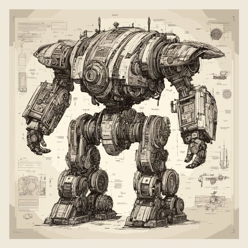 Bauplan / Sepia / Vintage / Retro / Roboter