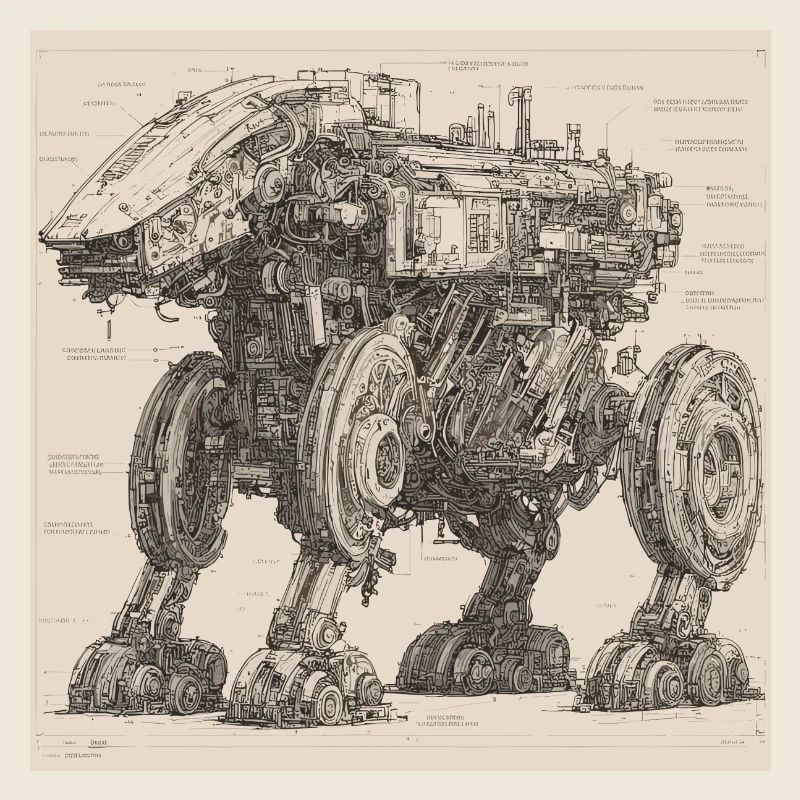 Bauplan / Sepia / Vintage / Retro / Roboter