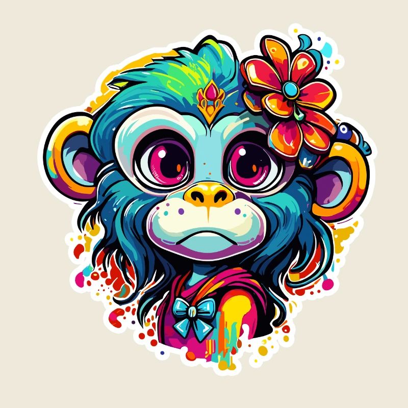 Singe mignon / Fille de singe / Mignon / noeud de cheveux