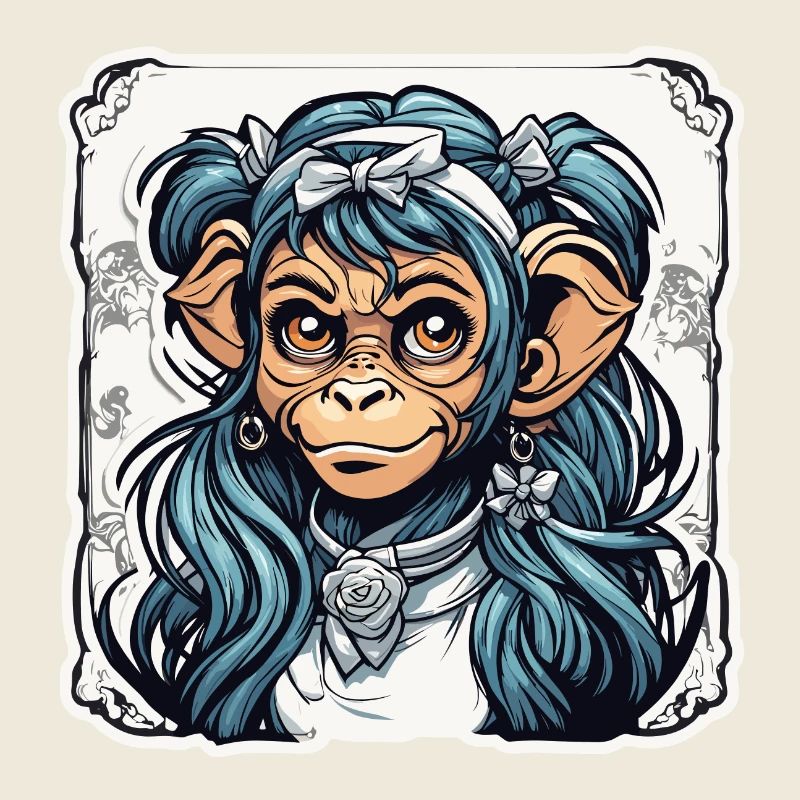 Singe mignon / Fille de singe / Mignon / noeud de cheveux