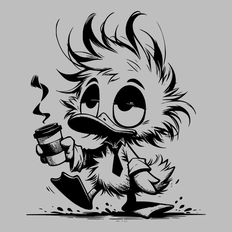 Sleepy Office Duck with Coffee Mug