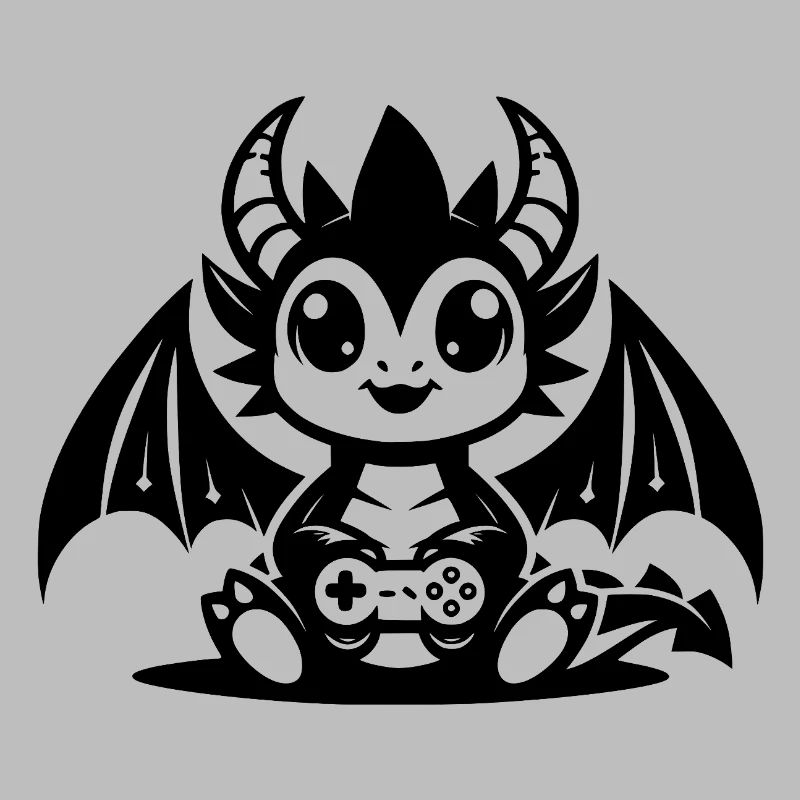 Kleiner Kinder Drache mit Hörnern und Controller