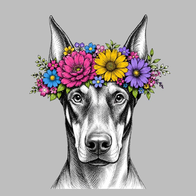 Hund mit Blumenkrone