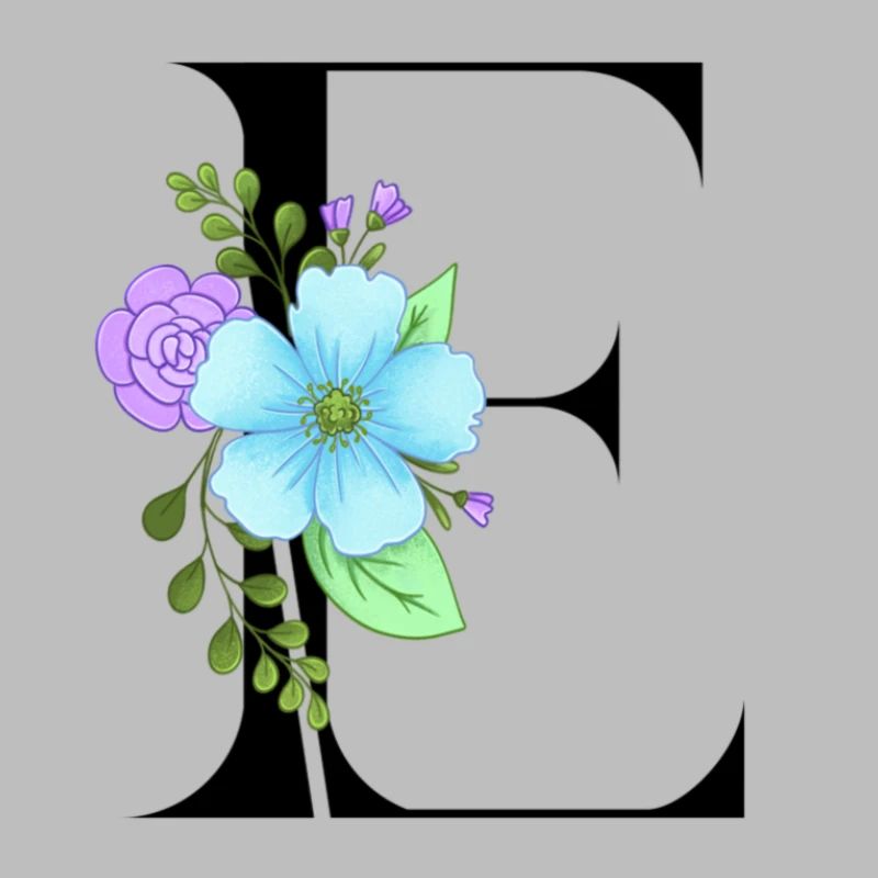 Eleganter Buchstabe 'E' mit Blumen