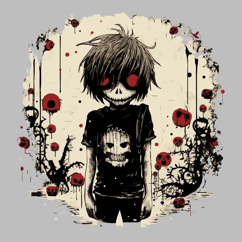 Crâne aux yeux rouges Kid – Emo Comic Design