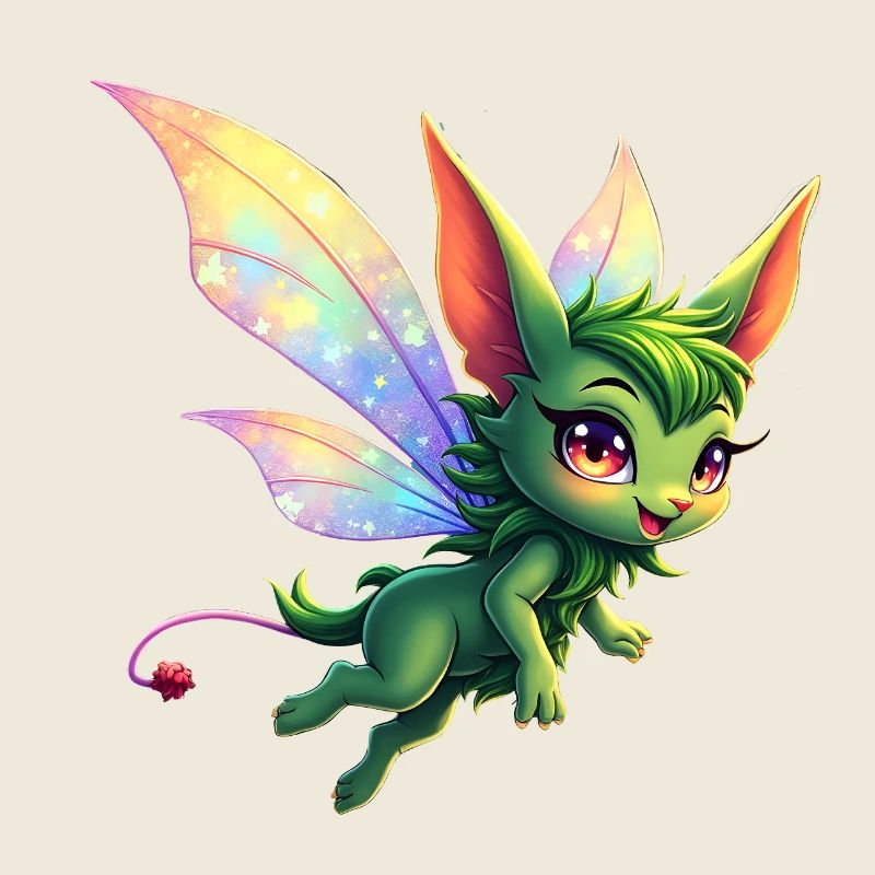 Dragon Vert aux ailes arc-en-ciel