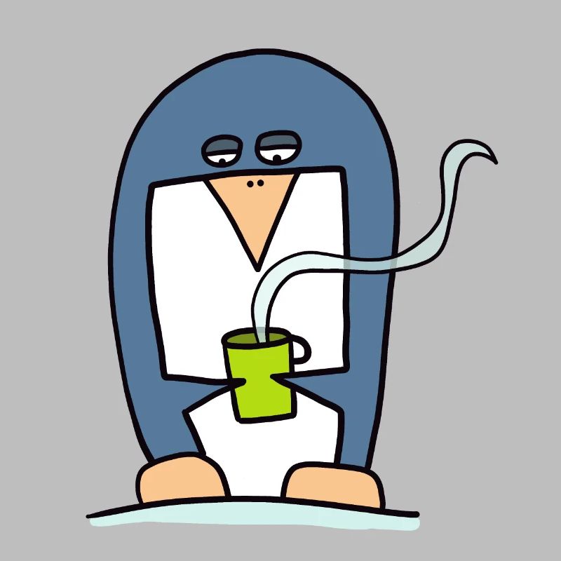 Penguin drinking coffee