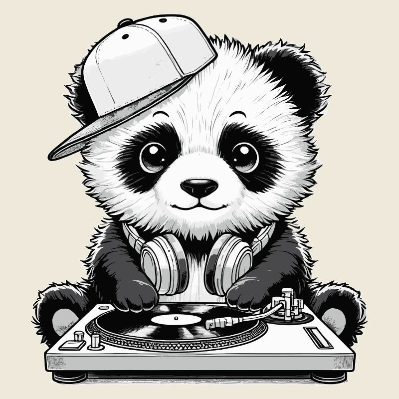 cool panda motif as a DJ with headphones