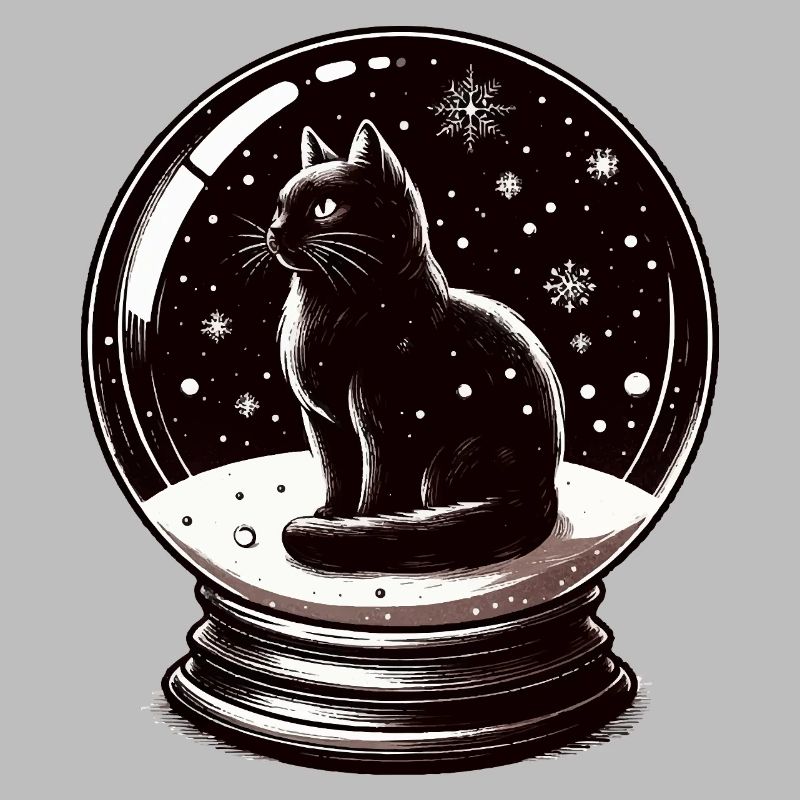 Schneekugel mit schwarzer Katze Winter zum