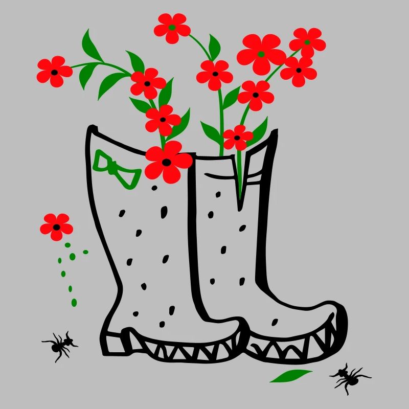 Garten mit Blumen und Stiefel