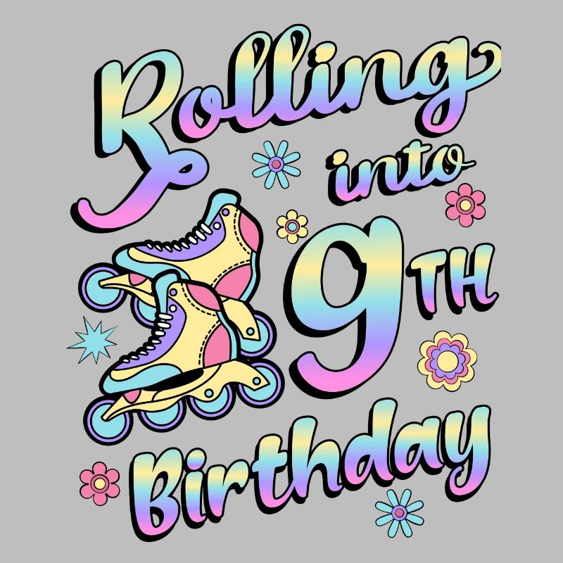 Rolling Into 9th Geburtstag Roller Skater Inline