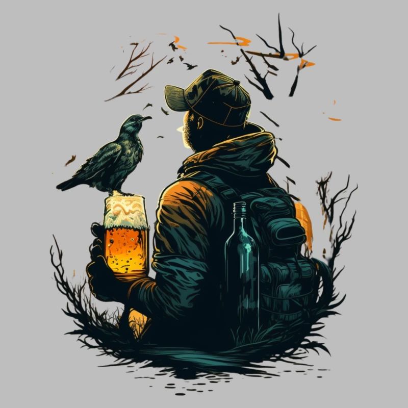 Wanderer oder Jäger in Wildnis und Natur mit Bier