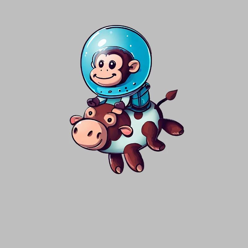 Monkey on Cow Rocket Shake Astronaut Cosmonaut