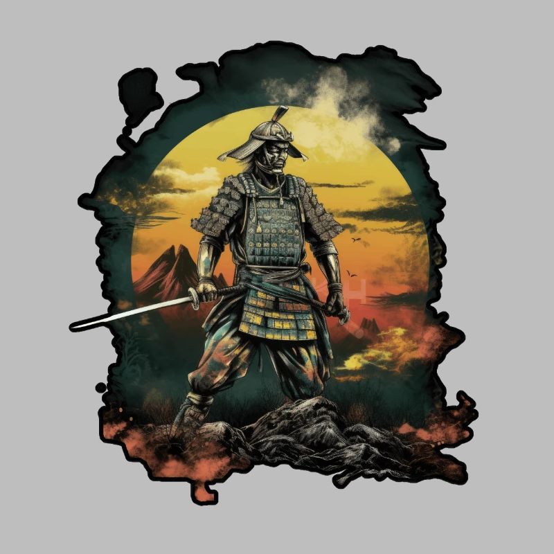 Chinese Warrior emerging from sunset, vector