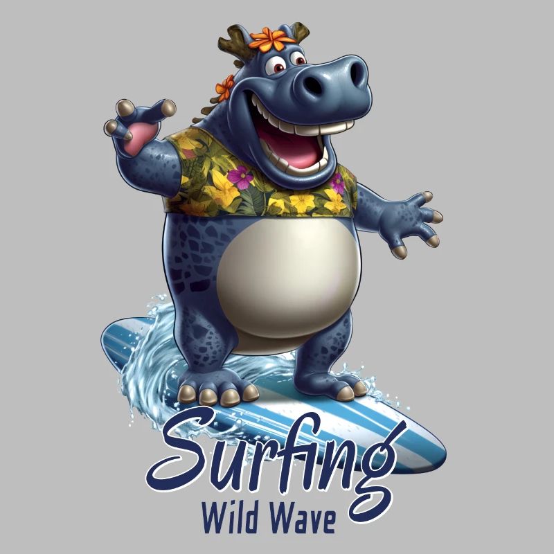 Witziges Nilpferd mit einem Surfbrett - Surfer