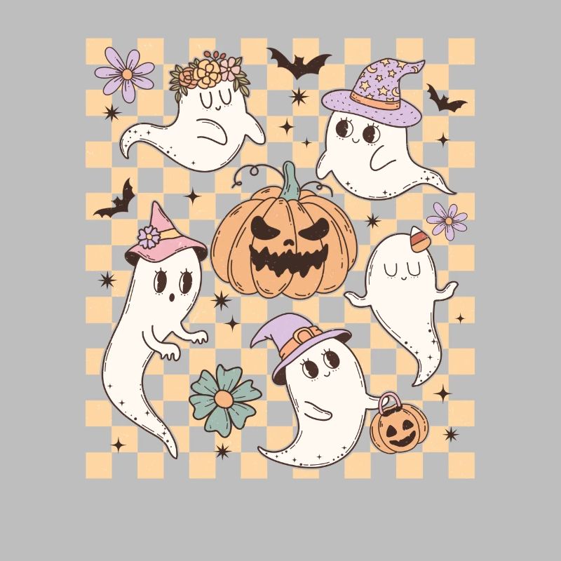 Retro Halloween Design: Cute Ghosts and Pumpkins