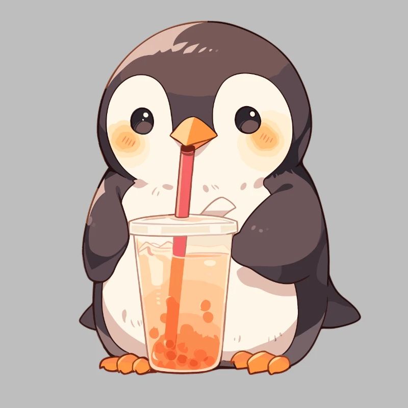Kawaii Penguin Drinks Boba Bubble Tea Chibi
