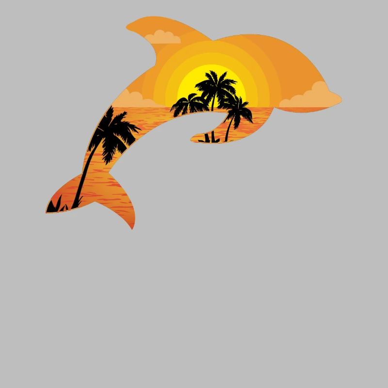 Dolphin Palm Tree Sunset