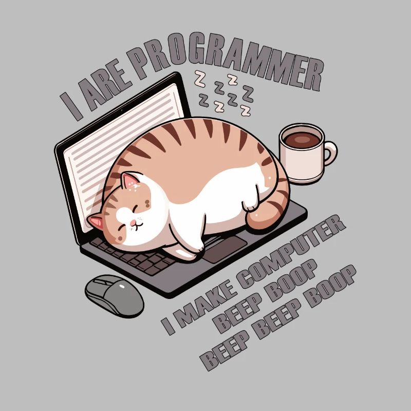 I are programmer, fat sleeping cat