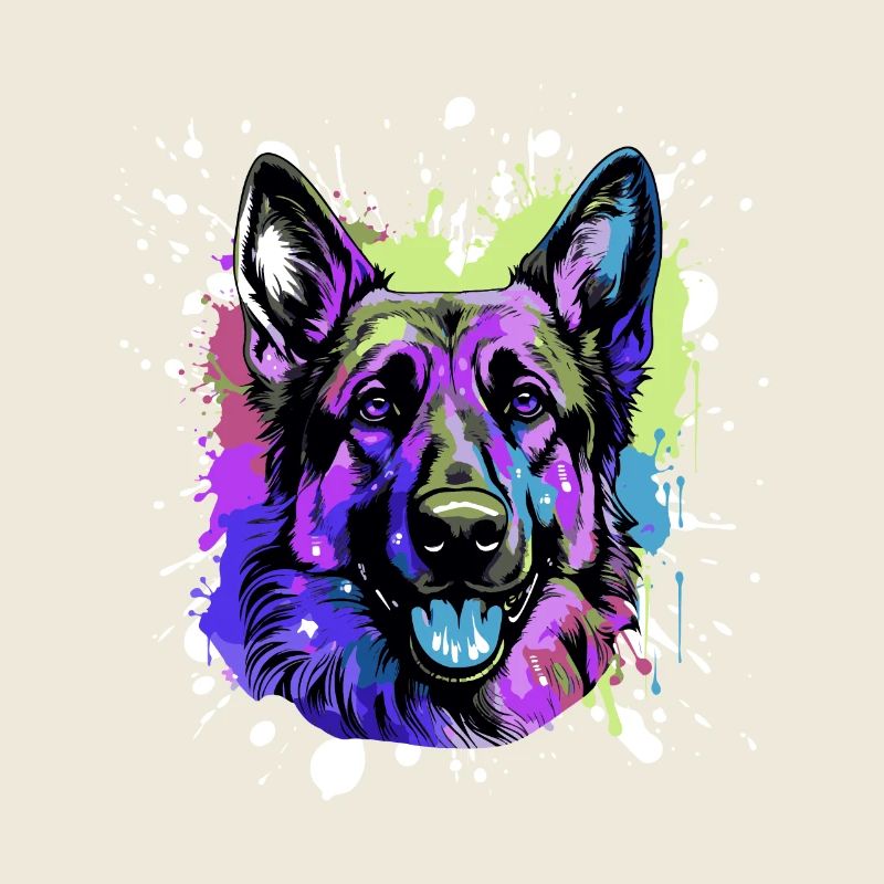 German Shepherd Dog Head Portrait Colorful