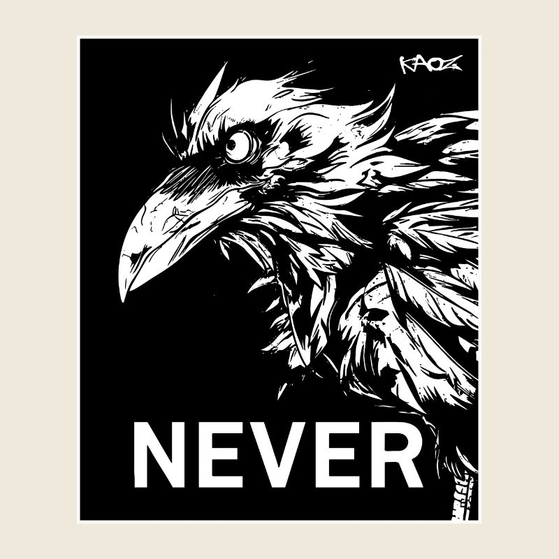 Never, a black raven