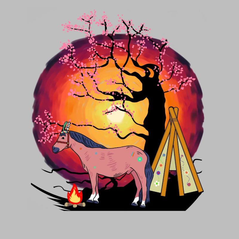 Hippie Cheval Chevaux Tipi Coucher De Soleil