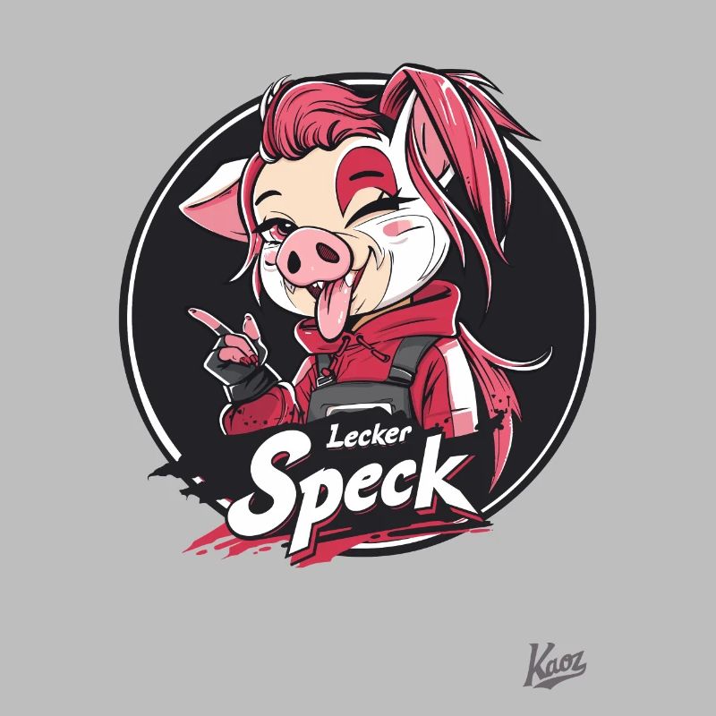 Anime-Schwein Maskottchen und Lecker Speck