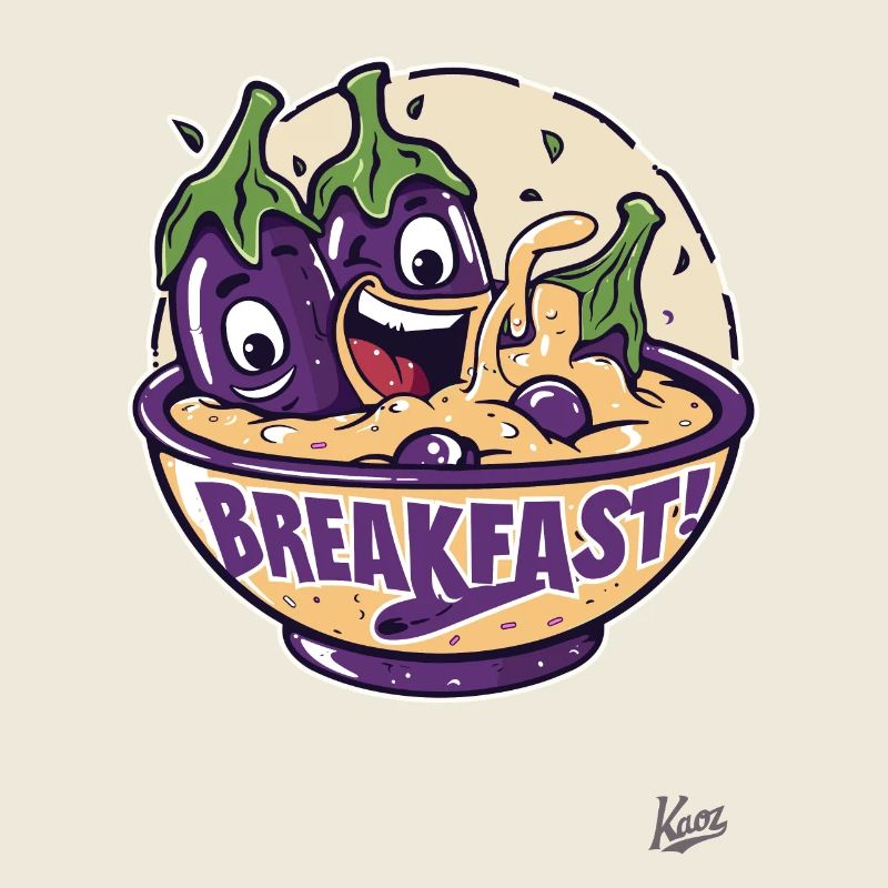 cool breakfast and cheerful eggplant