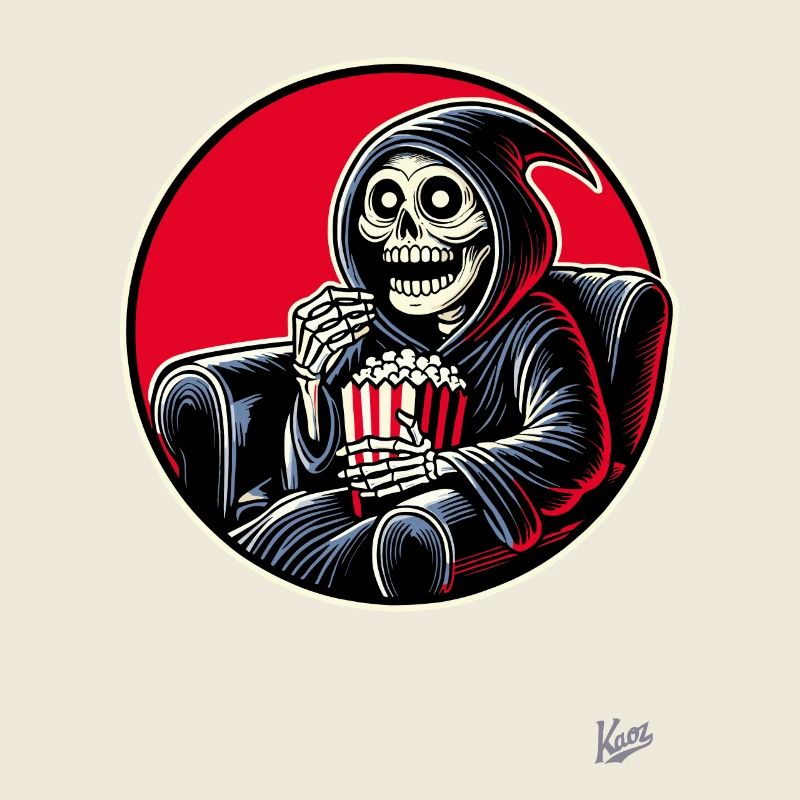 Grim Reaper Cineast mit Popcorn