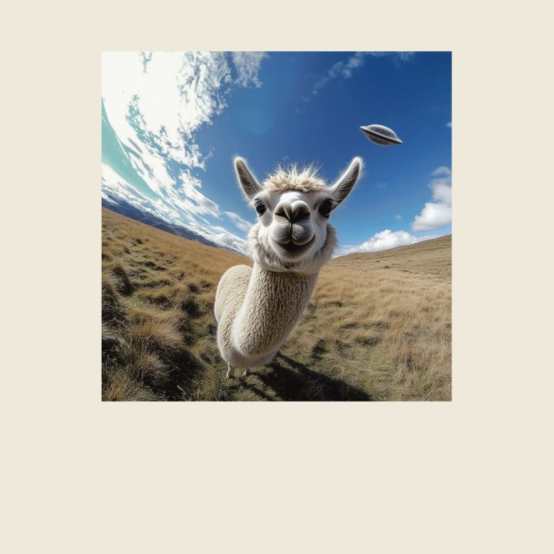 Llama Selfie with UFOs, weirder