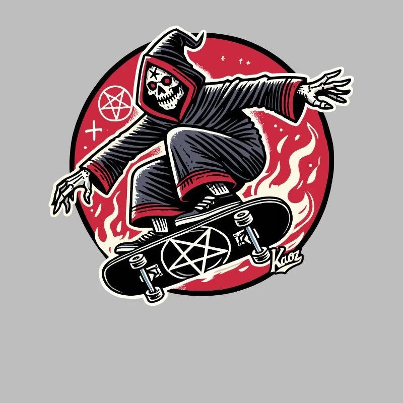 Sensenmann Skateboarder macht Tricks Skateboard