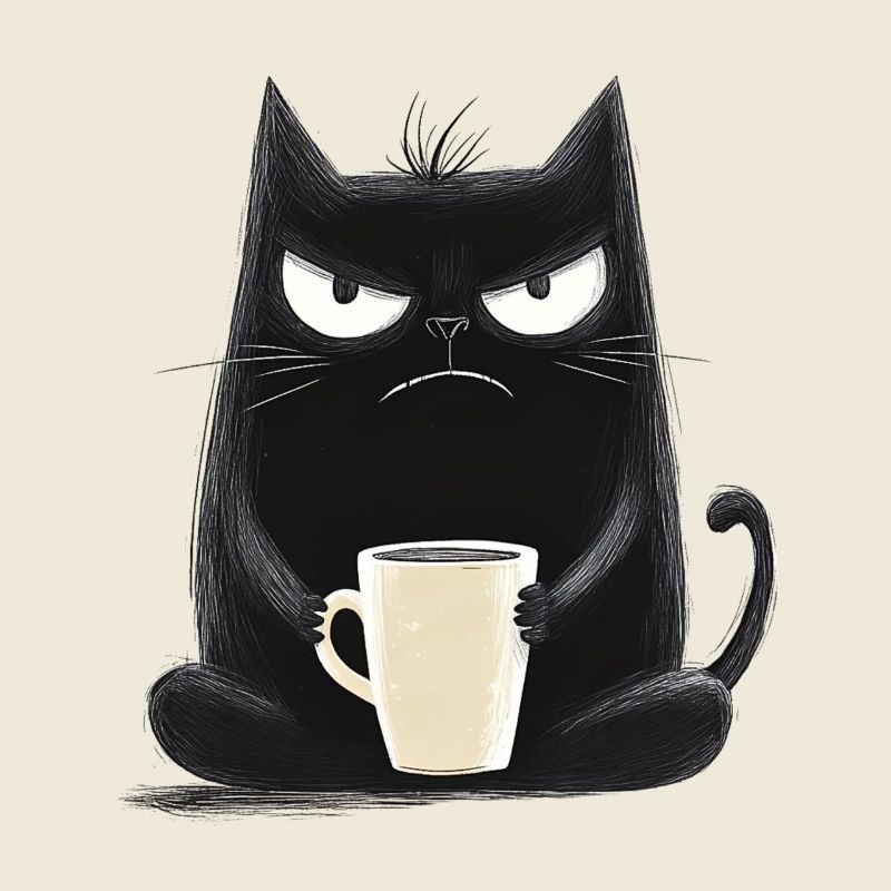 Chat avec du café - Style dessin animé