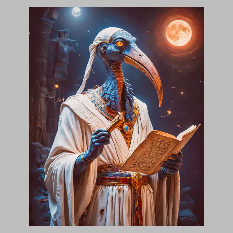 Thoth, ibis-headed god, holding a scroll