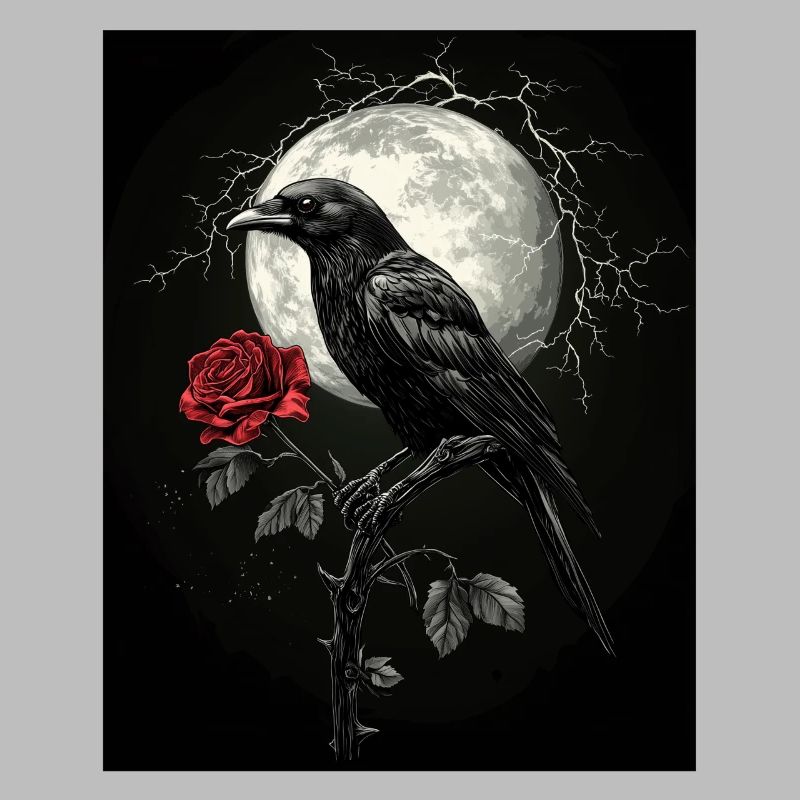 Raven Rose Moon Gloomy Gothic Black Crow