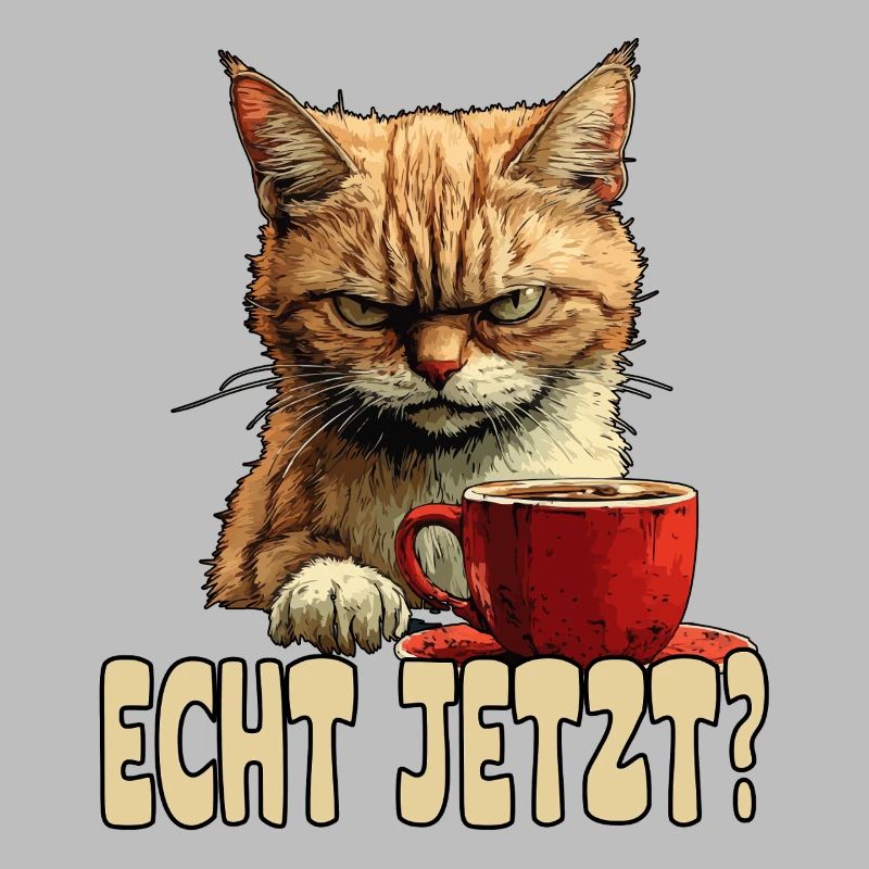 Lustige Katze mit Kaffee und Spruch