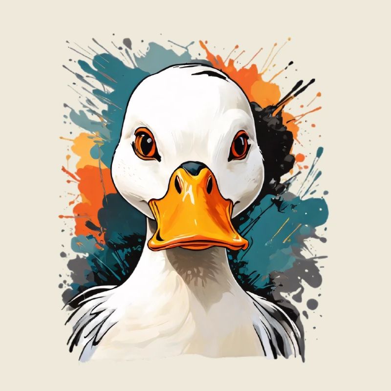 Ausdrucksstarker Gänseporträt mit Farbexplosionen