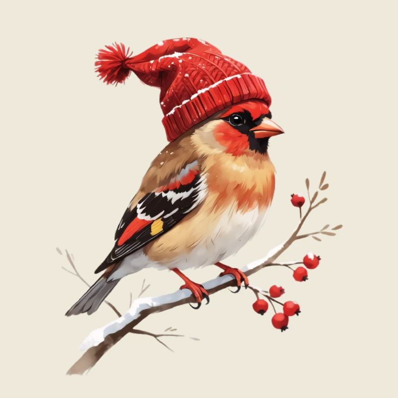 Winter Cardinal with Red Bobble Hat