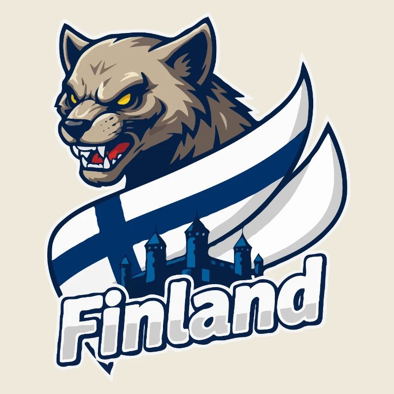 Le loup de Finlande avec drapeau finlandais