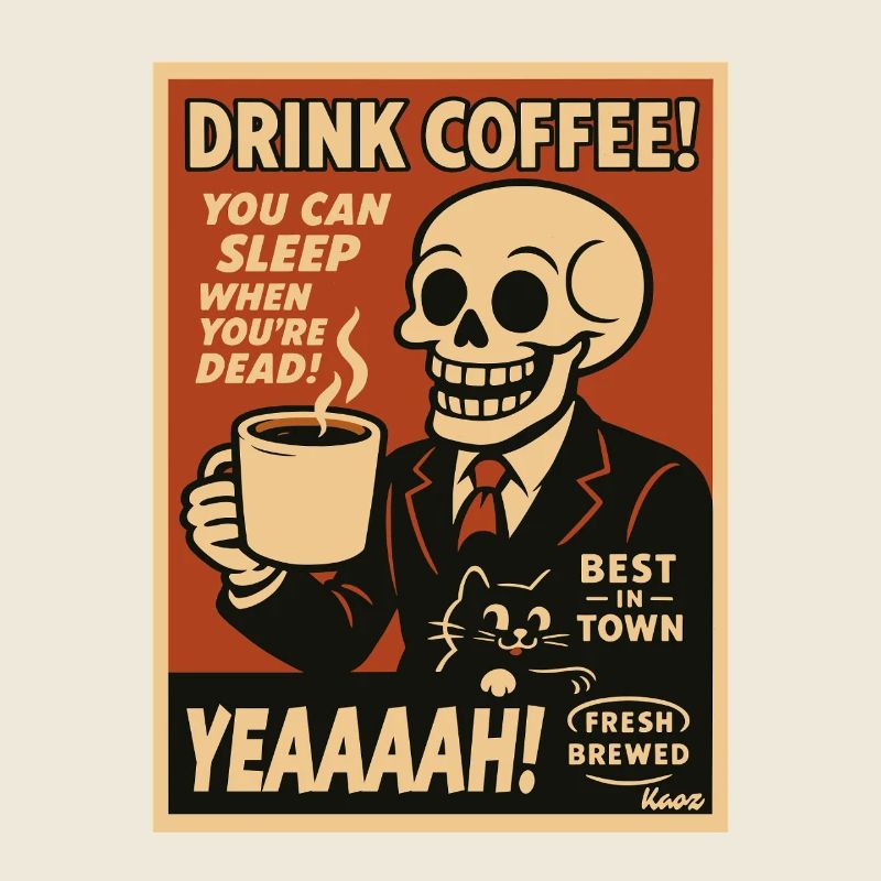 Retro de Crâne de Café et Chat
